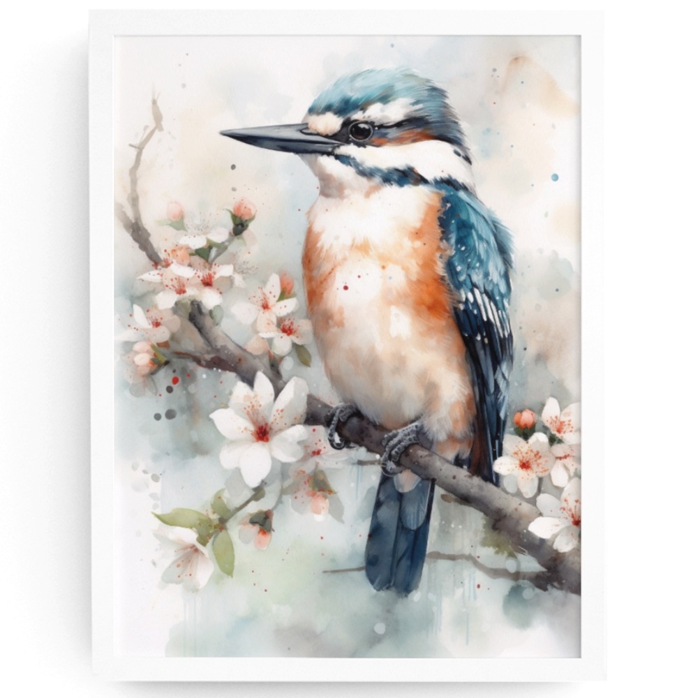Watercolor Kookaburra Bird Portrait Wall Art Illustration Print Unframed